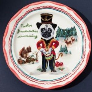 ANTHROPOLOGIE Nathalie Lete Twelve Days of Christmas Dessert Plate Drummers NWT